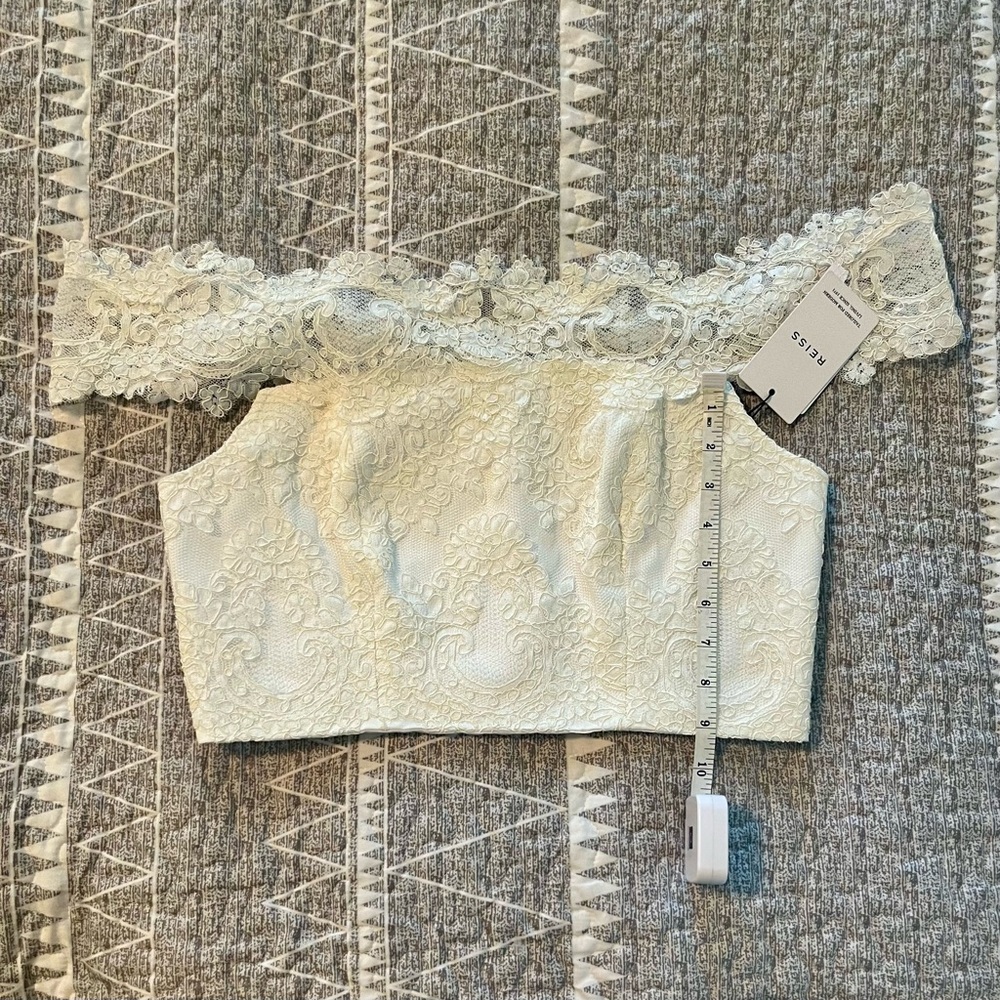 Reiss Evora Bardot Lace Off Shoulder Crop Top White NWT Size 8 Bridal - Picture 7 of 11